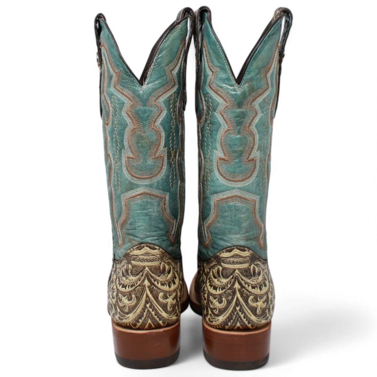 Tanner Mark Women's Hand Tooled Square Toe Leather Boots Brown - Tanner Mark Boots