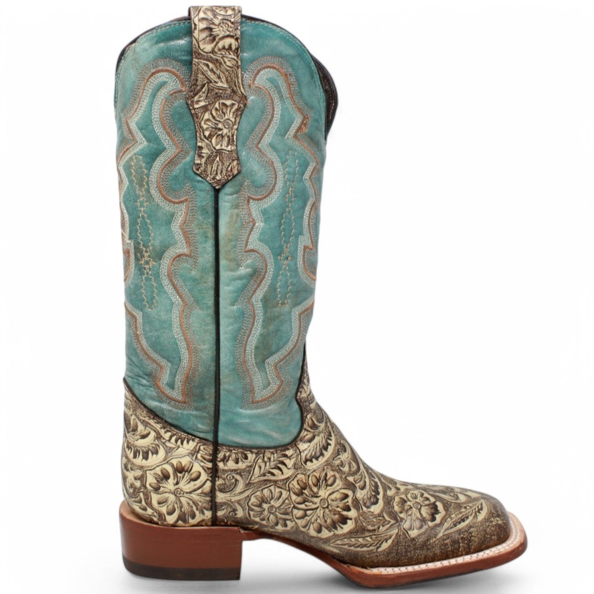 Tanner Mark Women's Hand Tooled Square Toe Leather Boots Brown - Tanner Mark Boots