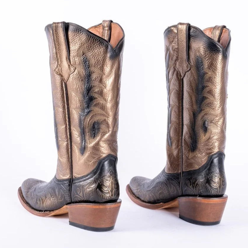 Tanner Mark Women's Hand Tooled Square Toe Leather Boots Gold - Tanner Mark Boots