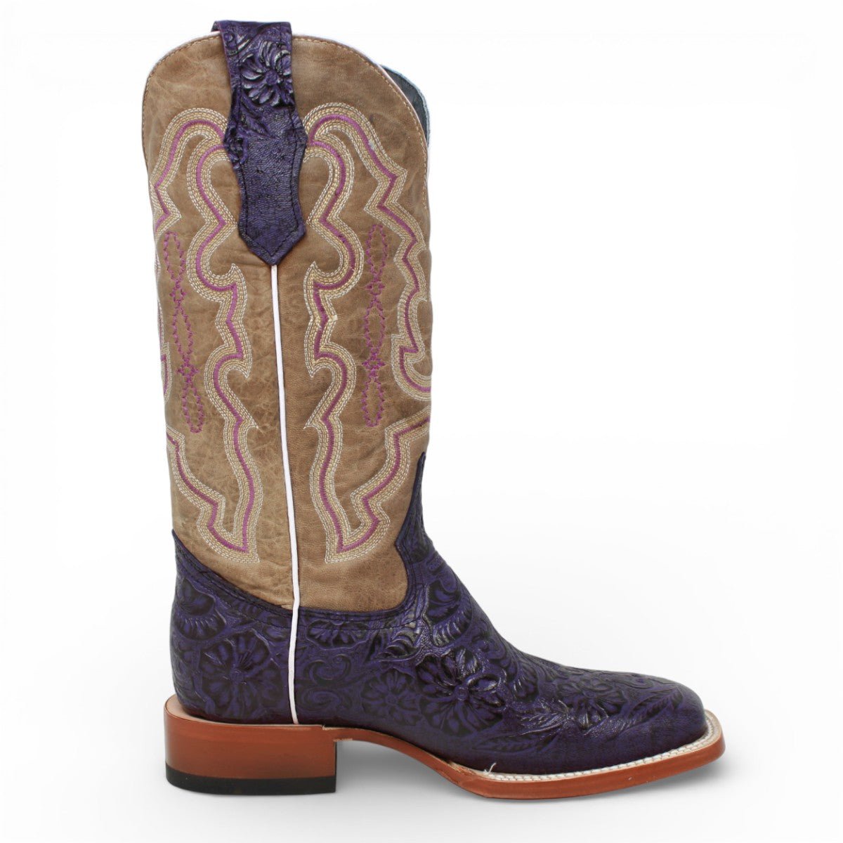 Tanner Mark Women's Hand Tooled Square Toe Leather Boots Grape - Tanner Mark Boots