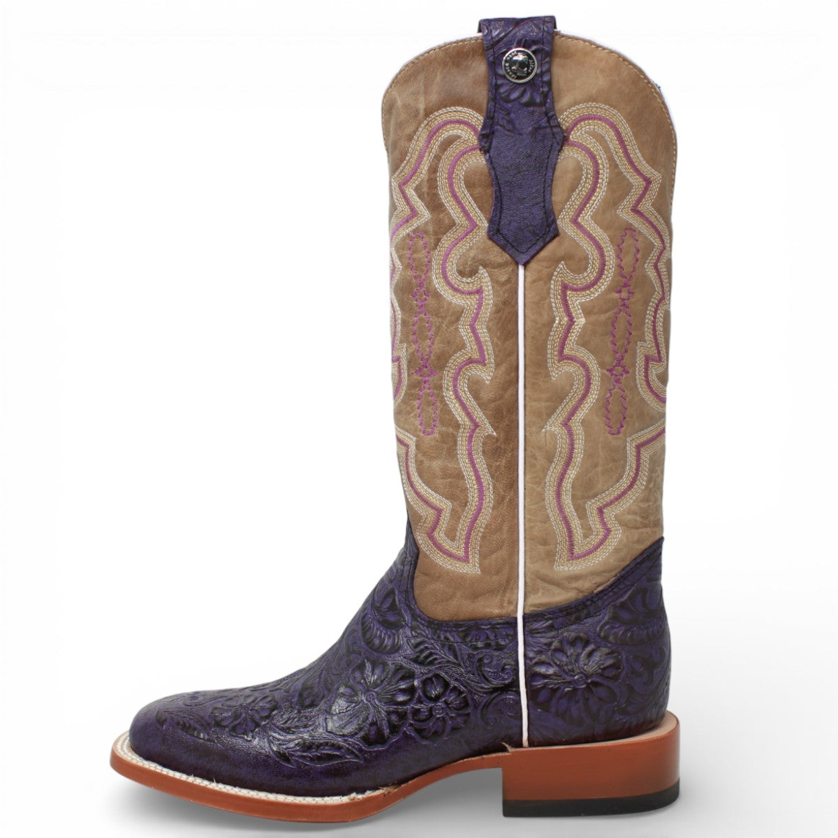 Tanner Mark Women's Hand Tooled Square Toe Leather Boots Grape - Tanner Mark Boots