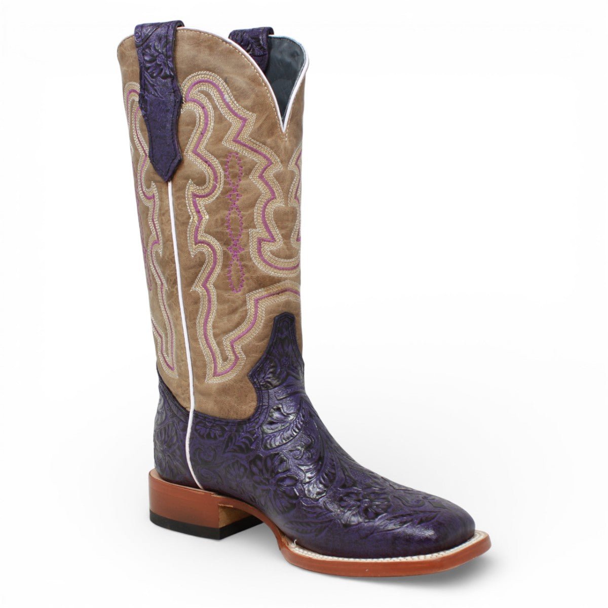 Tanner Mark Women's Hand Tooled Square Toe Leather Boots Grape - Tanner Mark Boots