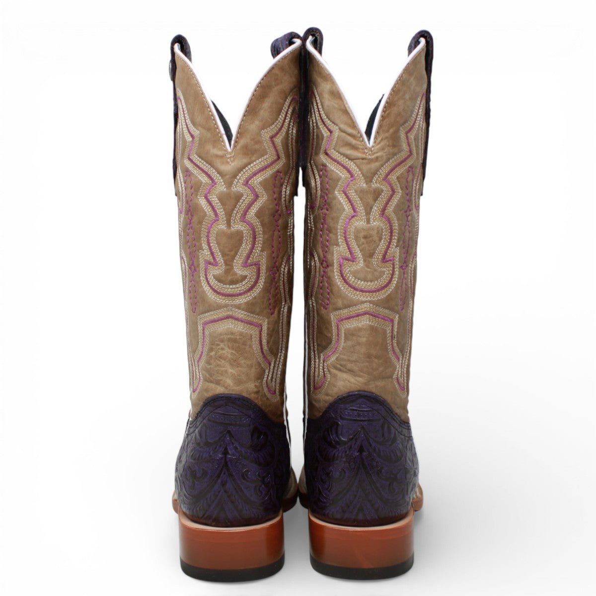 Tanner Mark Women's Hand Tooled Square Toe Leather Boots Grape - Tanner Mark Boots