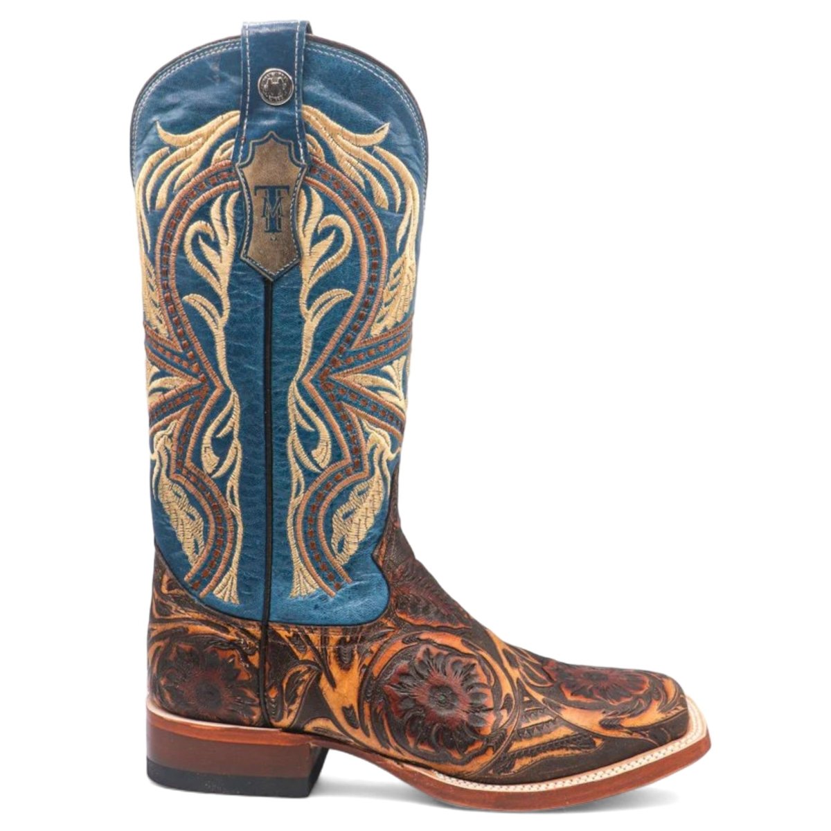 Tanner Mark Women's Jaw Dropper Hand Tooled Square Toe Leather Boots Cognac - Tanner Mark Boots