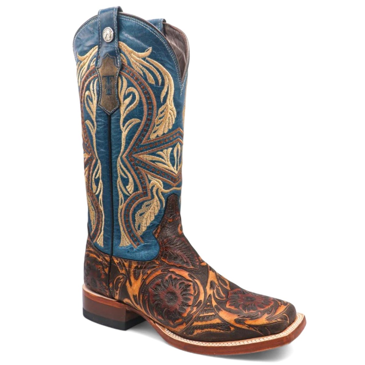 Tanner Mark Women's Jaw Dropper Hand Tooled Square Toe Leather Boots Cognac - Tanner Mark Boots