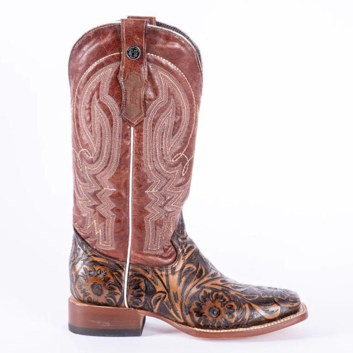 Tanner Mark Women's Jungle Hand Tooled Square Toe Leather Boots Brown - Tanner Mark Boots