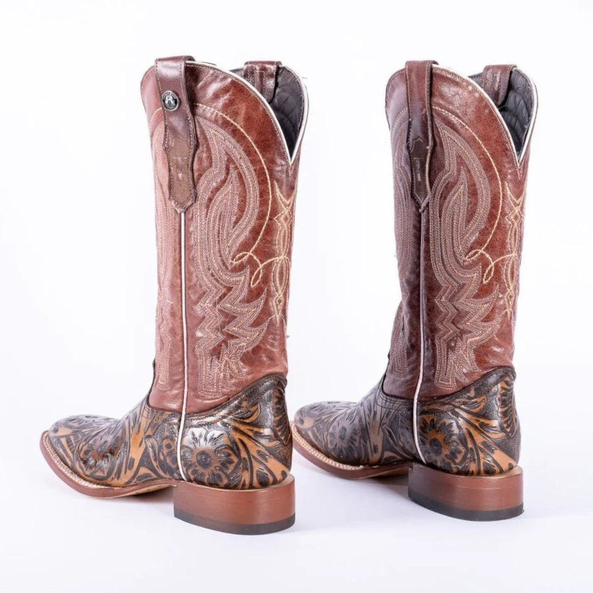 Tanner Mark Women's Jungle Hand Tooled Square Toe Leather Boots Brown - Tanner Mark Boots