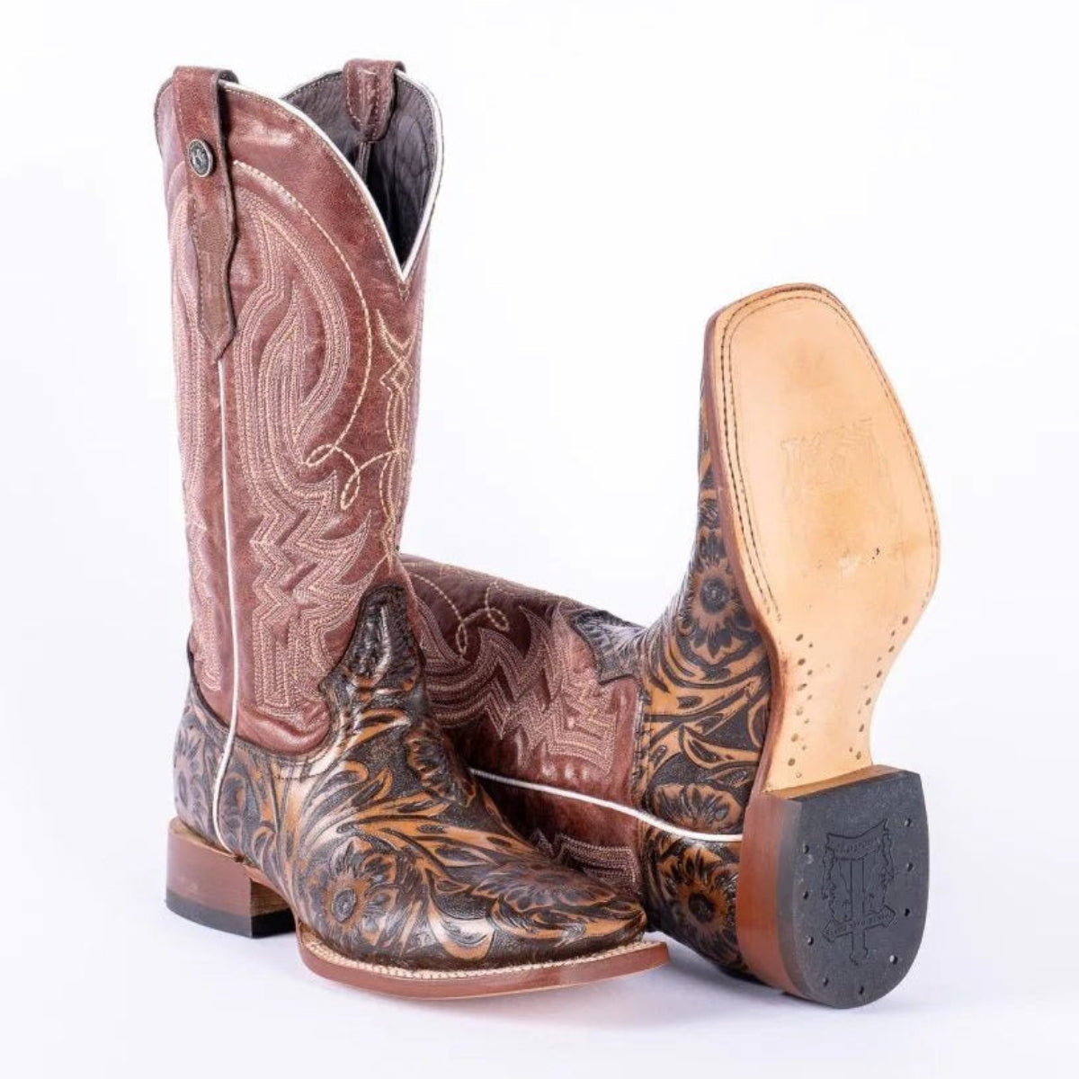 Tanner Mark Women's Jungle Hand Tooled Square Toe Leather Boots Brown - Tanner Mark Boots