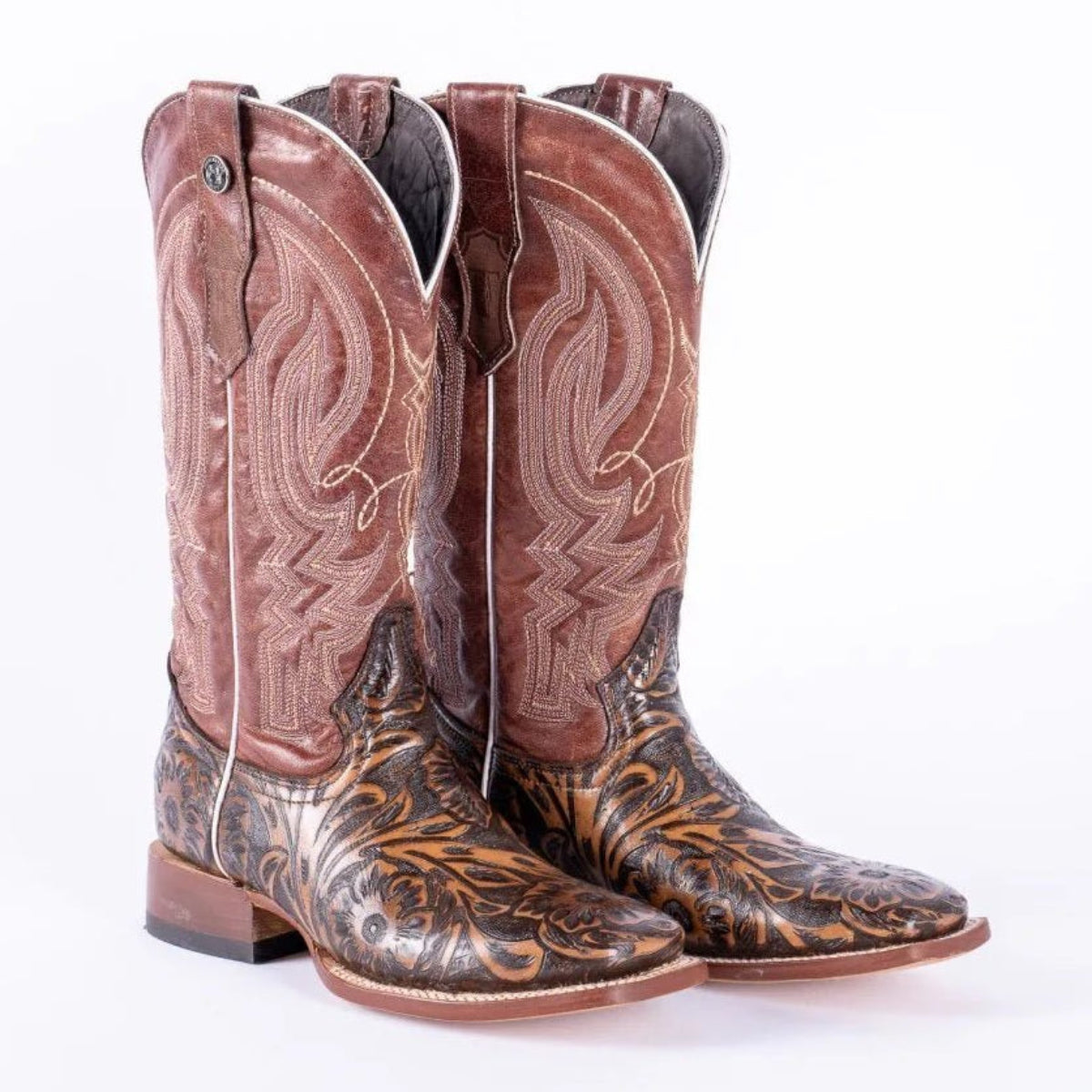 Tanner Mark Women's Jungle Hand Tooled Square Toe Leather Boots Brown - Tanner Mark Boots