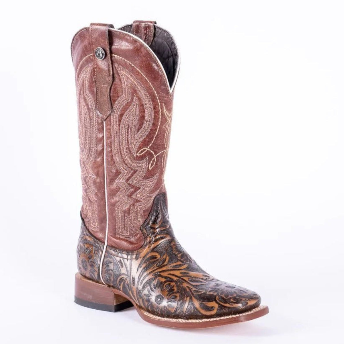 Tanner Mark Women's Jungle Hand Tooled Square Toe Leather Boots Brown - Tanner Mark Boots