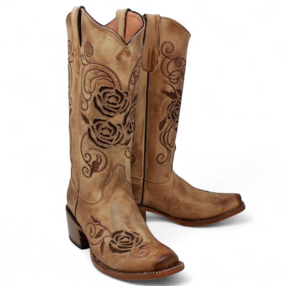 Tanner Mark Women's McAllen Leather Square Toe Boots Sand - Tanner Mark Boots