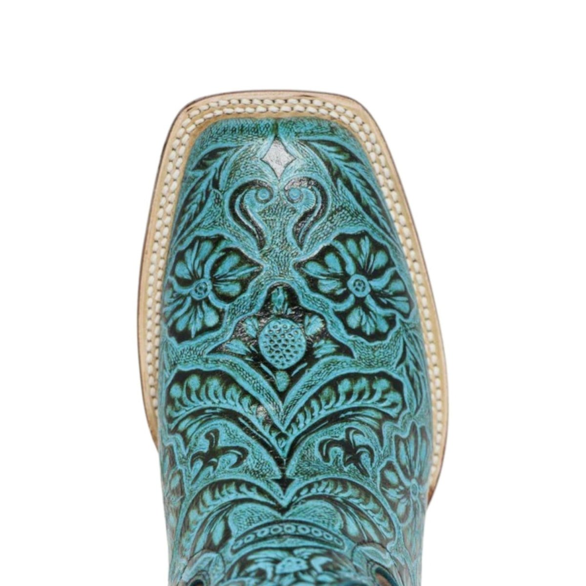 Tanner Mark Women's 'Misty" Hand Tooled Square Toe Leather Boots Turquoise TML207067 - Tanner Mark Boots