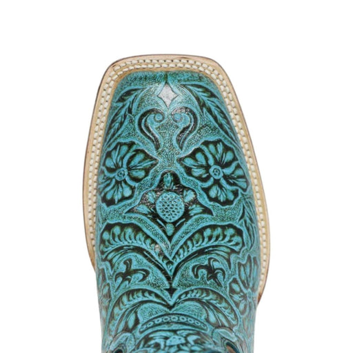 Tanner Mark Women's 'Misty" Hand Tooled Square Toe Leather Boots Turquoise TML207067 - Tanner Mark Boots