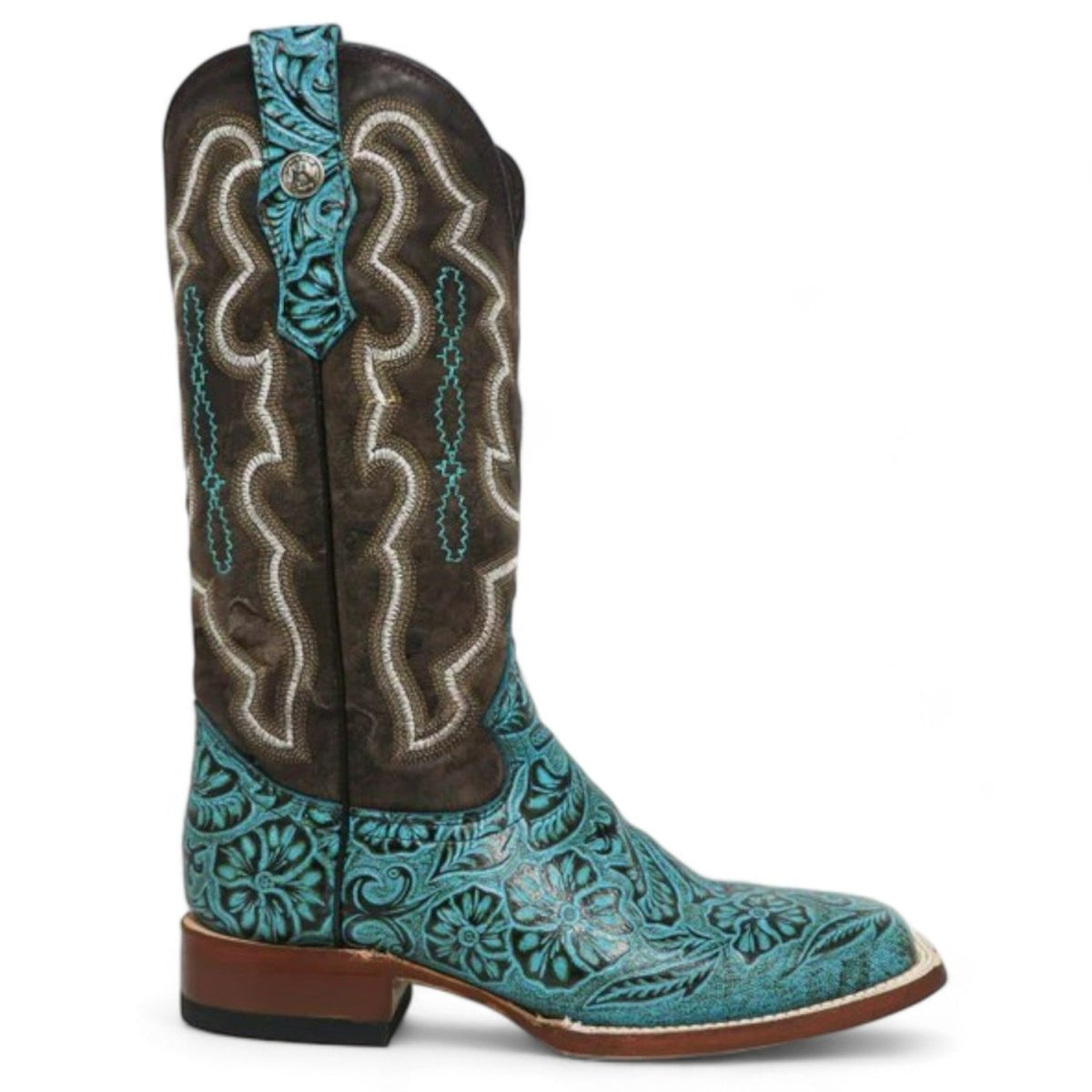 Tanner Mark Women's 'Misty" Hand Tooled Square Toe Leather Boots Turquoise TML207067 - Tanner Mark Boots