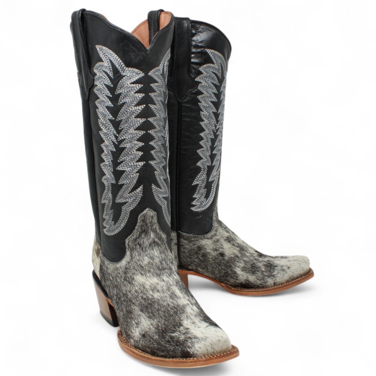 Tanner Mark Women's Olene Full Hair On Cowhide Square Toe Boots - Salt & Pepper - Tanner Mark Boots