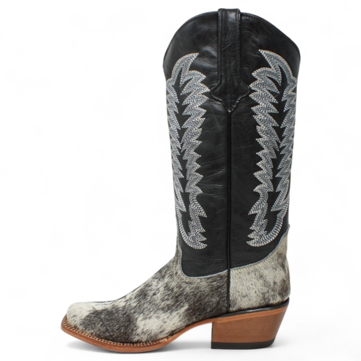 Tanner Mark Women's Olene Full Hair On Cowhide Square Toe Boots - Salt & Pepper - Tanner Mark Boots