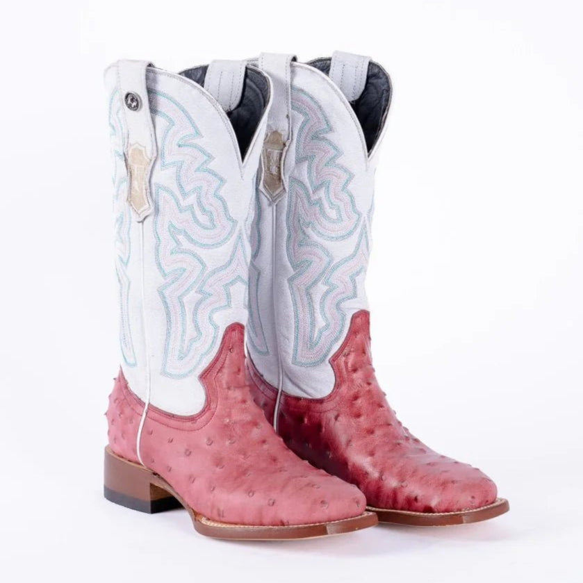 Tanner Mark Women's Ostrich Print Square Toe Boots Pink - Tanner Mark Boots