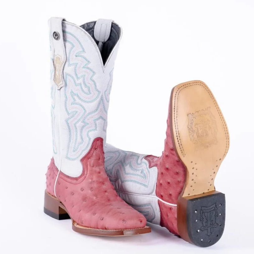 Tanner Mark Women's Ostrich Print Square Toe Boots Pink - Tanner Mark Boots