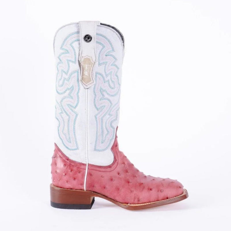 Tanner Mark Women's Ostrich Print Square Toe Boots Pink - Tanner Mark Boots