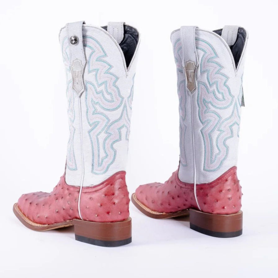 Tanner Mark Women's Ostrich Print Square Toe Boots Pink - Tanner Mark Boots