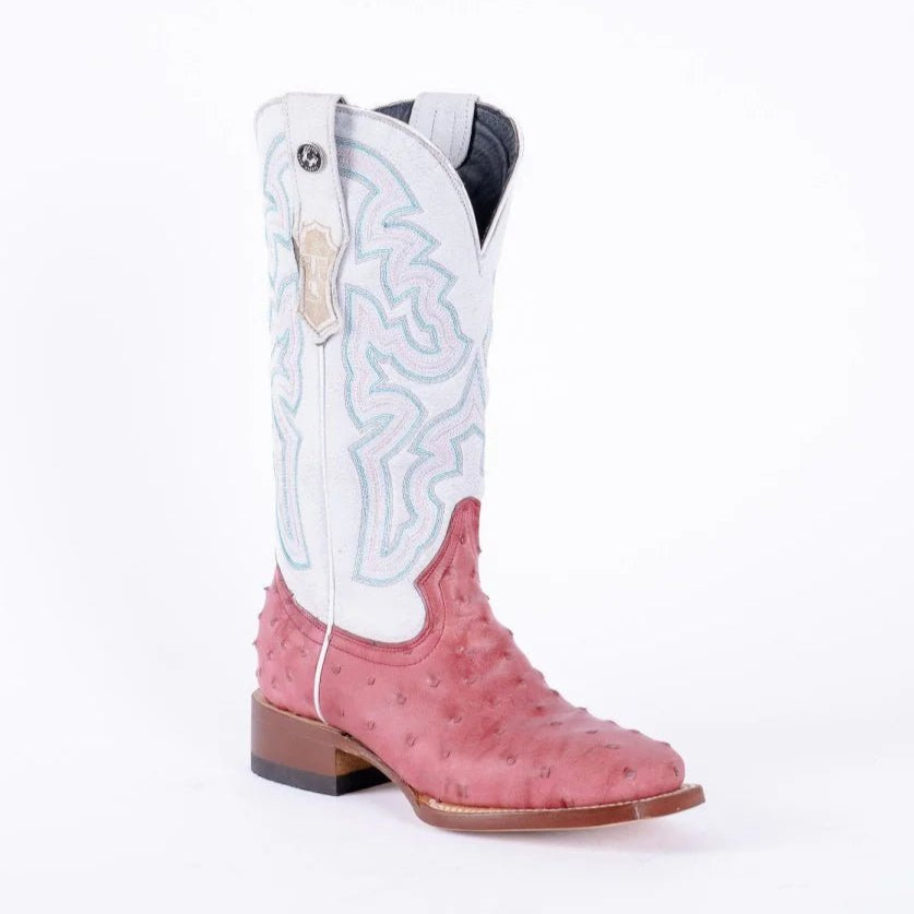 Tanner Mark Women's Ostrich Print Square Toe Boots Pink - Tanner Mark Boots