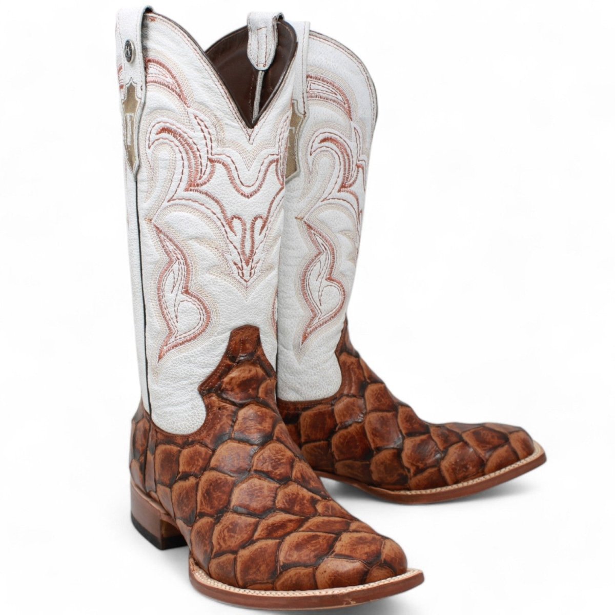 Tanner Mark Women's Pistol Print Monster Fish Square Toe Boots Cognac - Tanner Mark Boots