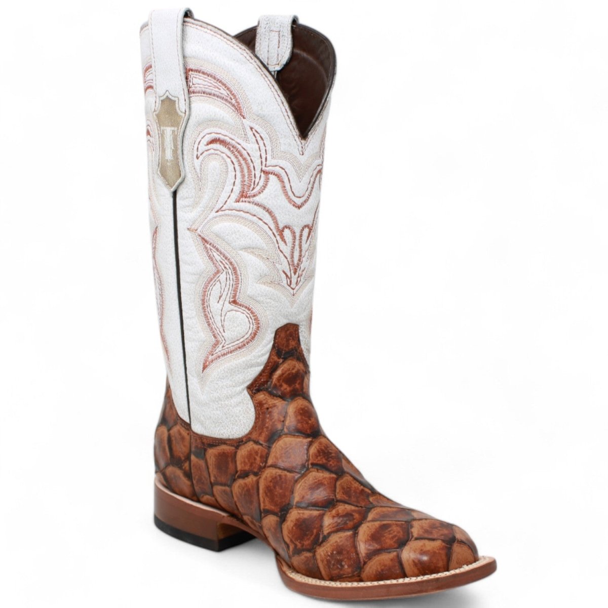 Tanner Mark Women's Pistol Print Monster Fish Square Toe Boots Cognac - Tanner Mark Boots