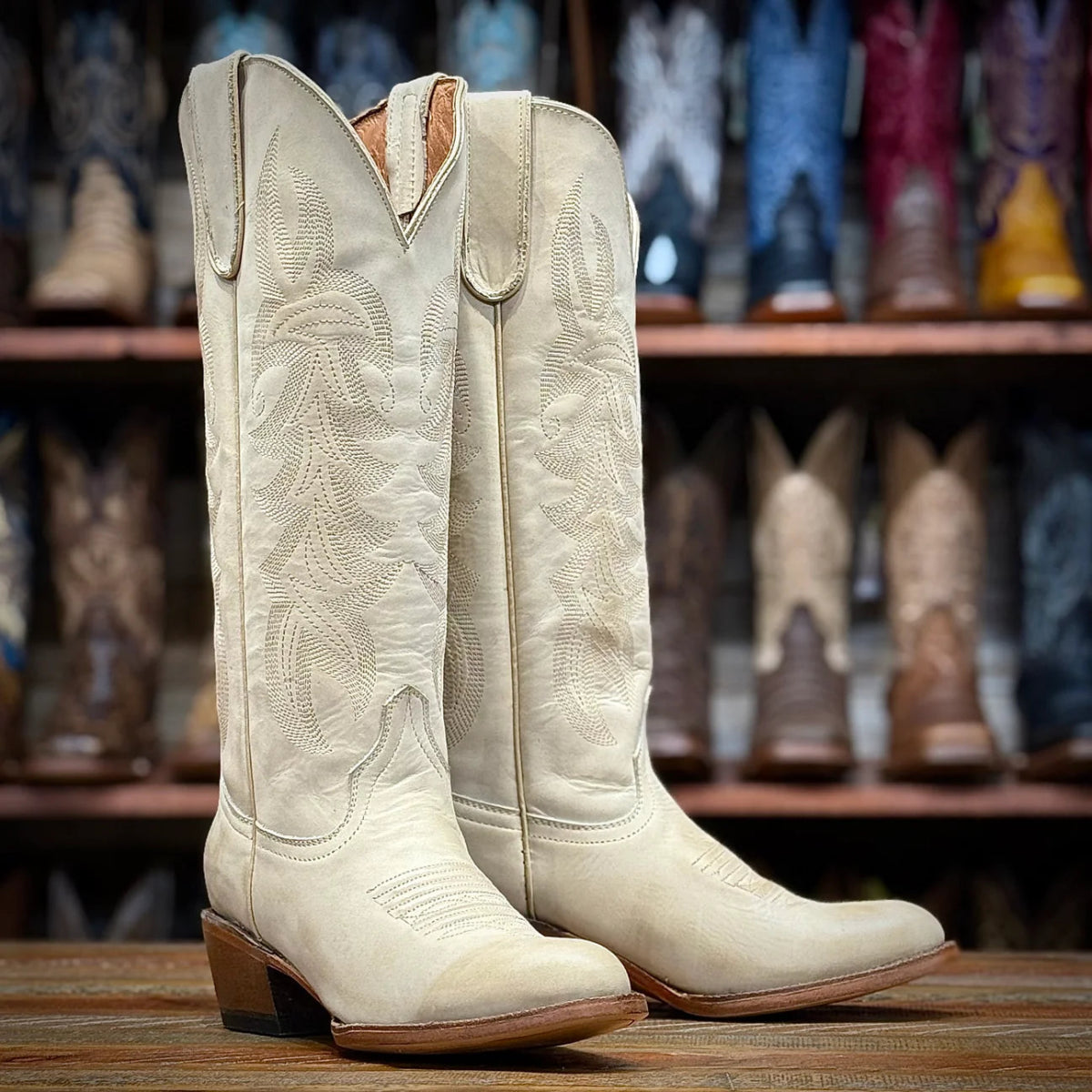 Tanner Mark Women's Round Toe Leather Tall Boots - Bone - Tanner Mark Boots