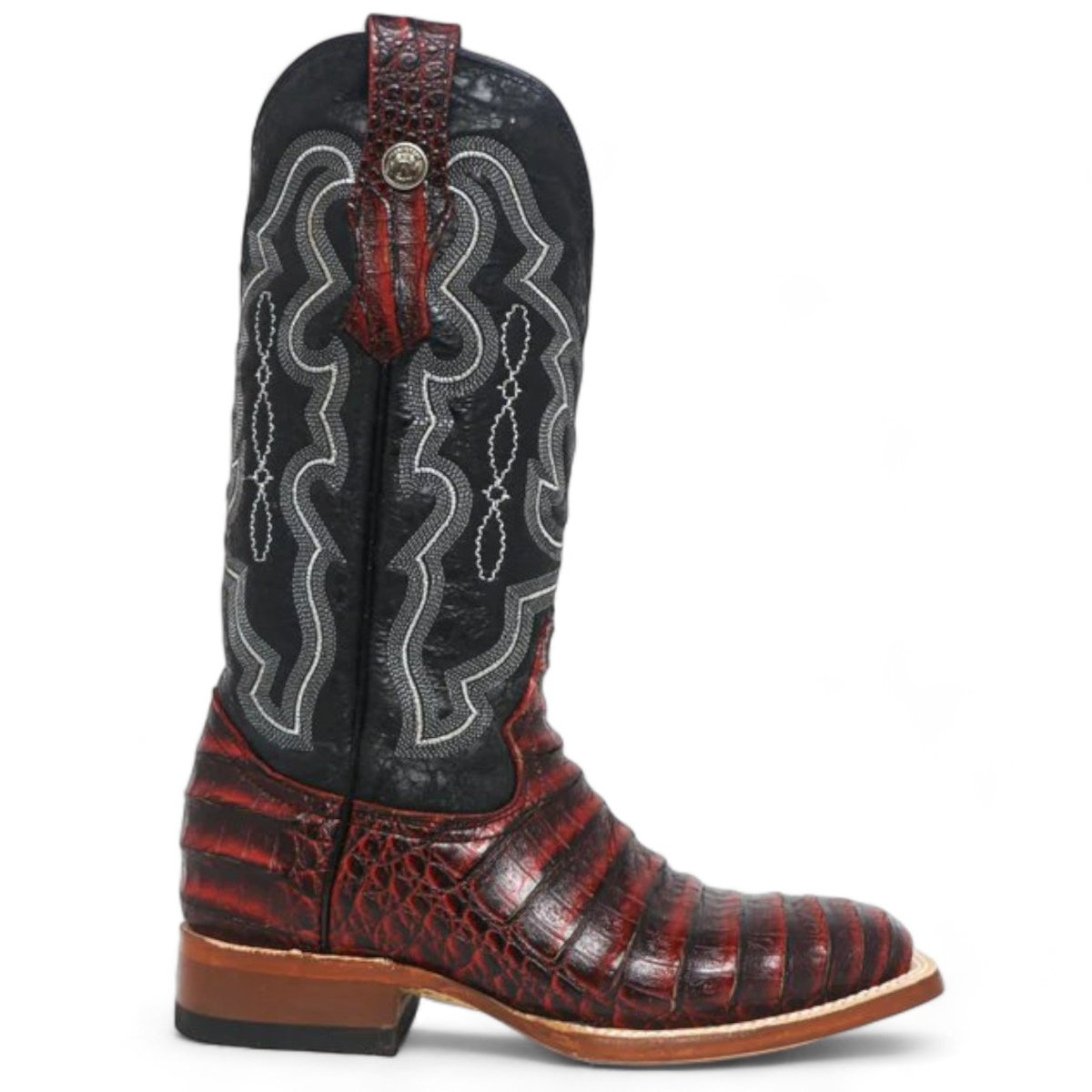 Tanner Mark Women's 'Scarlet' Print Caiman Belly Square Toe Boots Burgundy - Tanner Mark Boots
