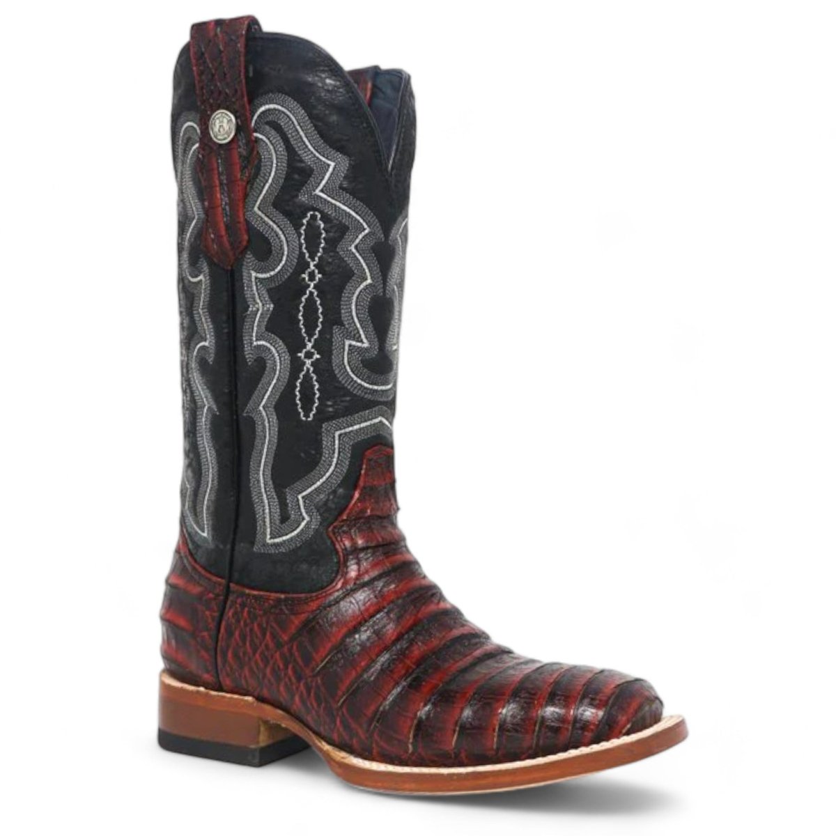 Tanner Mark Women's 'Scarlet' Print Caiman Belly Square Toe Boots Burgundy - Tanner Mark Boots