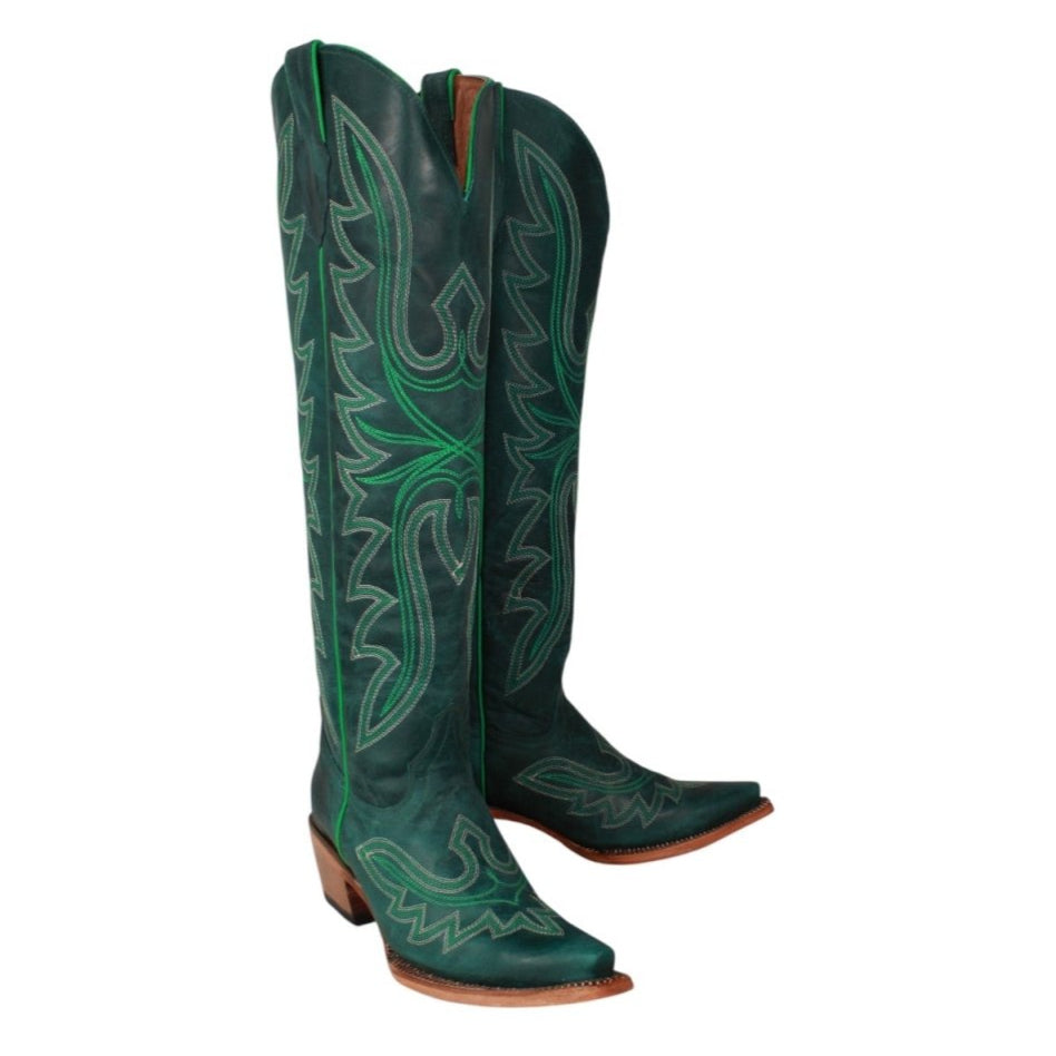 Tanner Mark Women's Snip Toe Fashion Heel Knee High Leather Boots - Green - Tanner Mark Boots