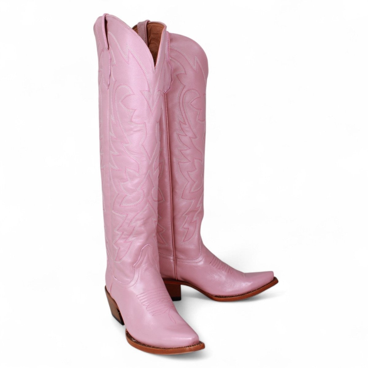 Tanner Mark Women's Snip Toe Fashion Heel Knee High Leather Boots - Pink - Tanner Mark Boots