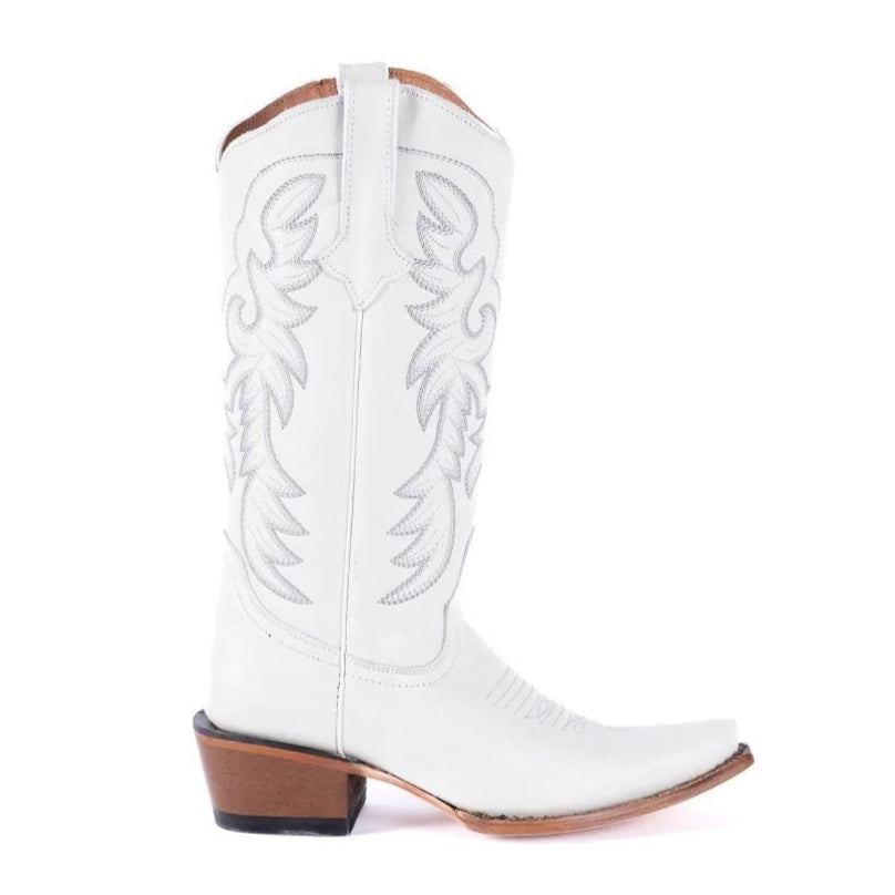 Tanner Mark Women's Snip Toe Leather Boots White Calf - Tanner Mark Boots