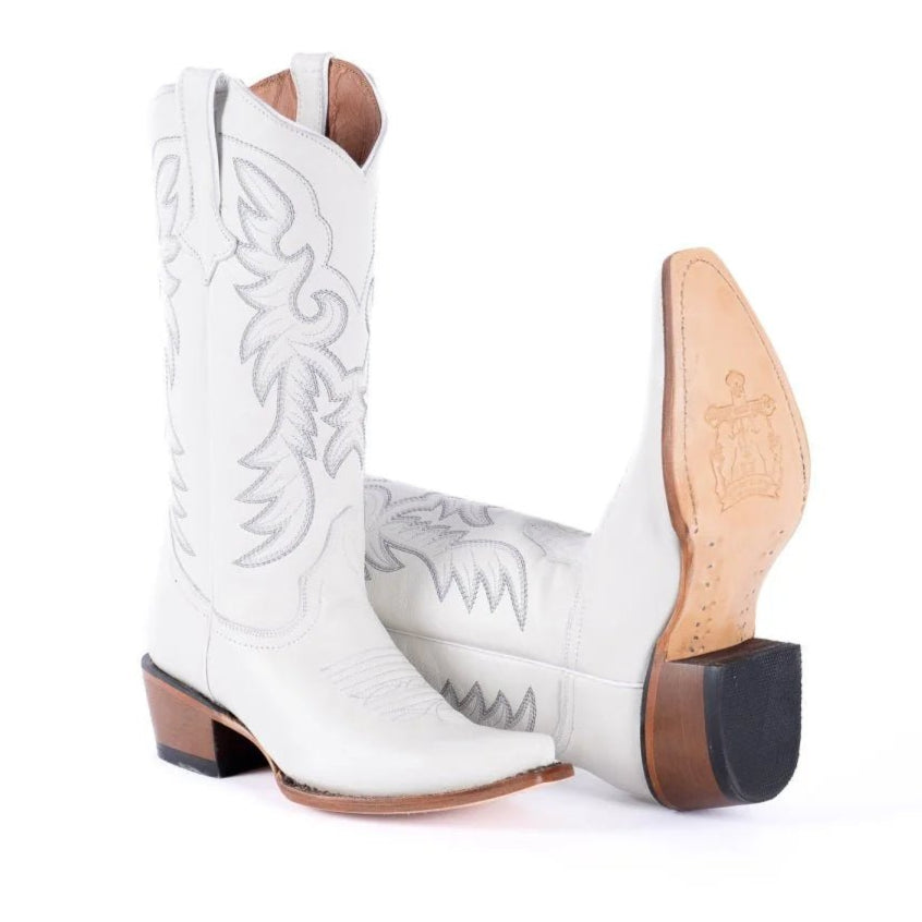 Tanner Mark Women's Snip Toe Leather Boots White Calf - Tanner Mark Boots