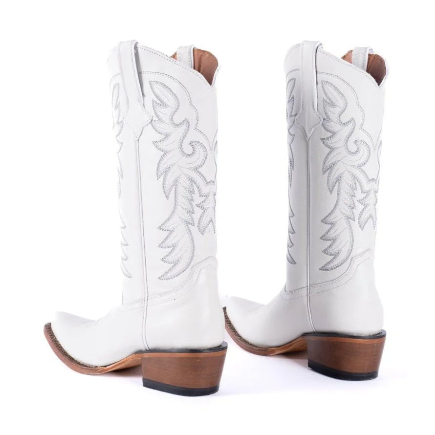 Tanner Mark Women's Snip Toe Leather Boots White Calf - Tanner Mark Boots