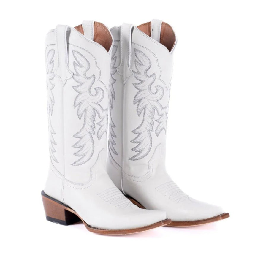 Tanner Mark Women's Snip Toe Leather Boots White Calf - Tanner Mark Boots