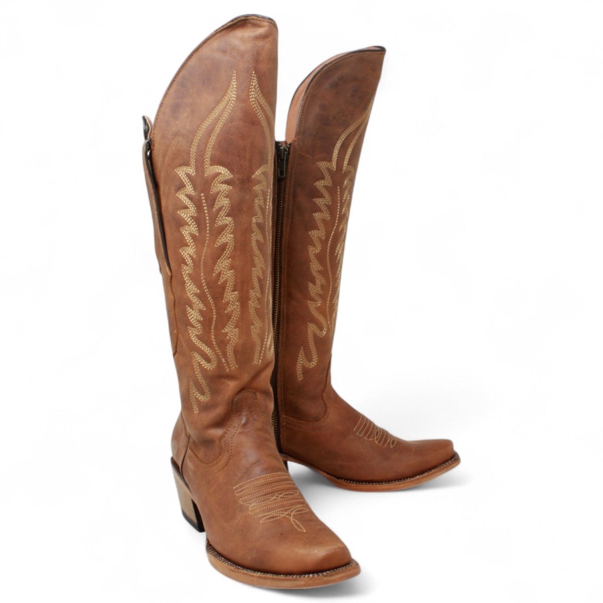 Tanner Mark Women's Square Toe Riding Leather Boots Brown - TML205420 - Tanner Mark Boots