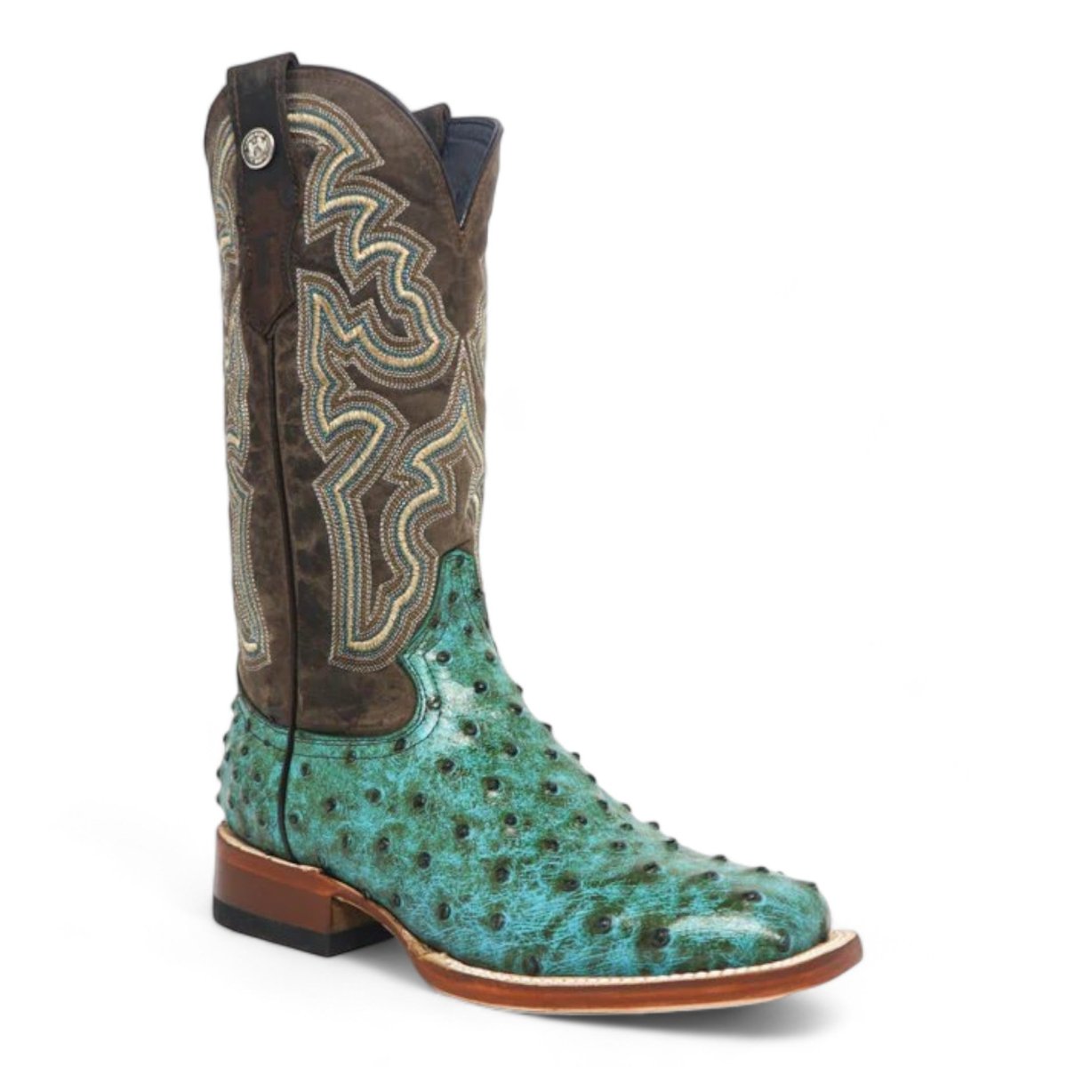 Tanner Mark Women's 'Sweetwater' Ostrich Print Square Toe Boots Turquoise TML207060 - Tanner Mark Boots