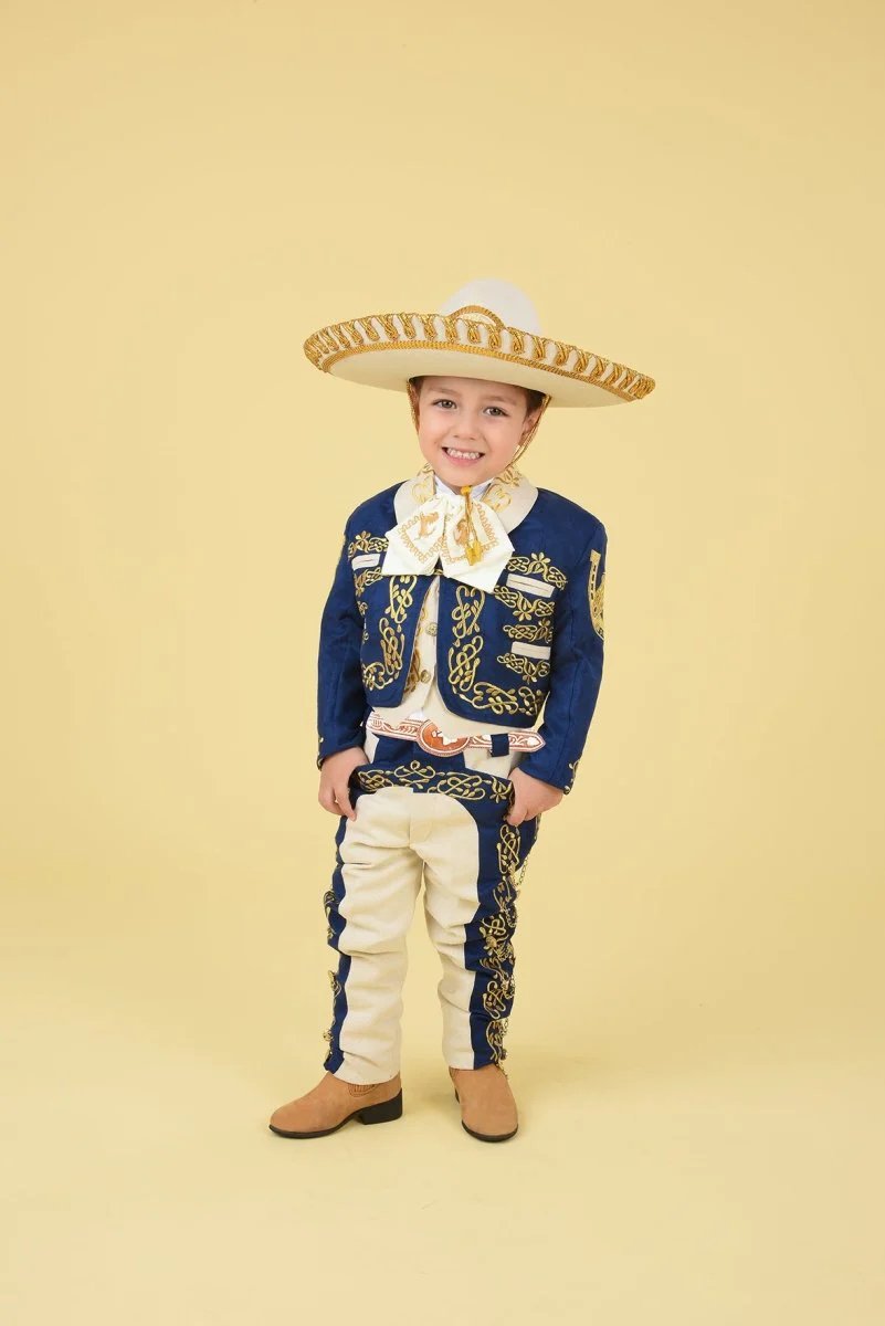 Traje Charro para Niño (TODO INCLUIDO) Azul Rey y Hueso Gamuzina imp-72331 - Impormexico