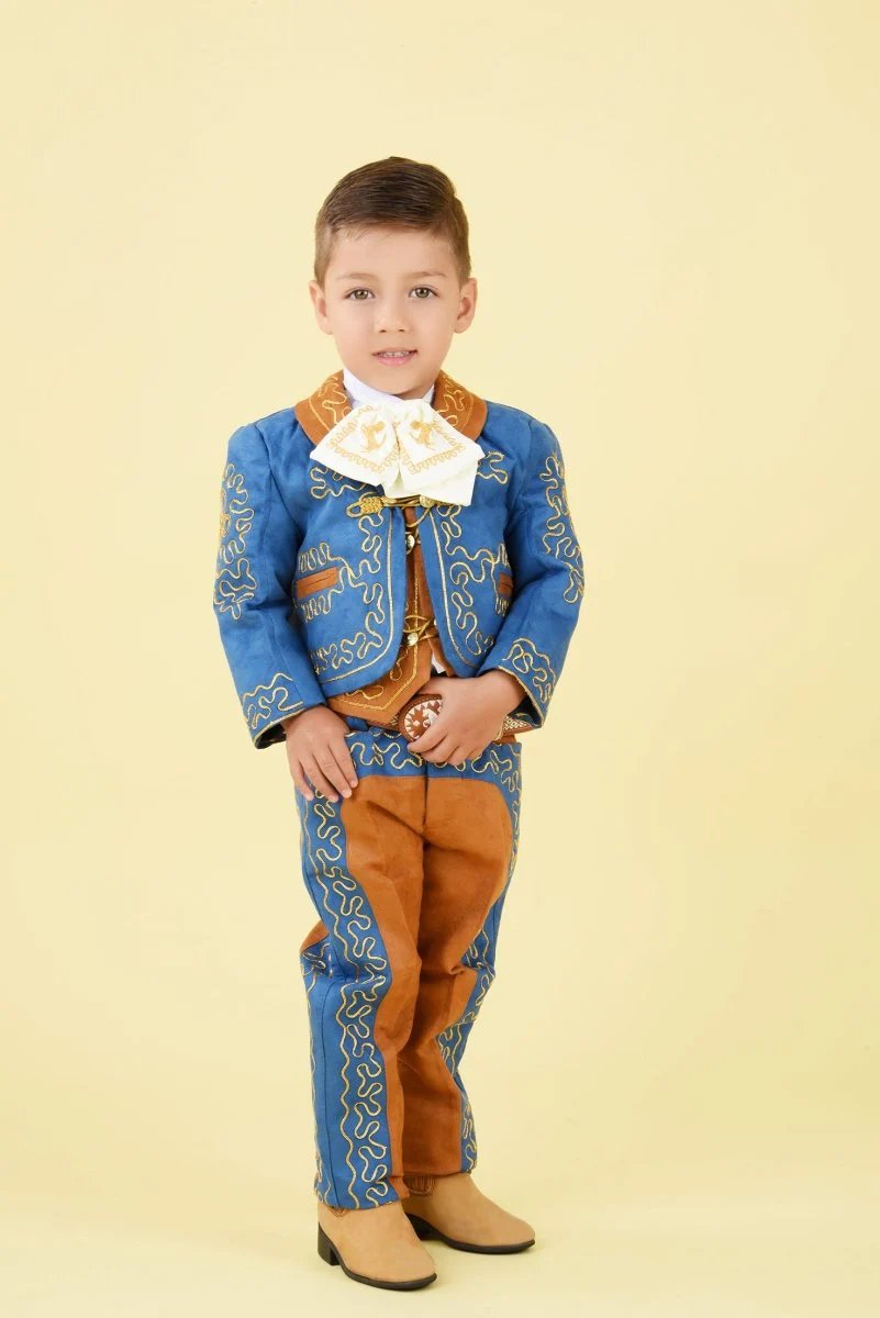 Traje Charro para Niño (TODO INCLUIDO) Azul Royal con Ocre y Oro imp-72326 - Impormexico
