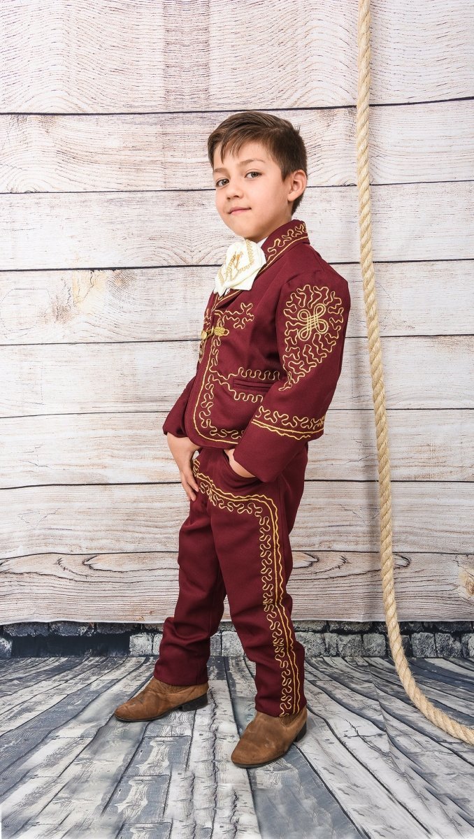 Traje Charro para Niño (TODO INCLUIDO) Color Vino y Oro imp-72310 - Impormexico