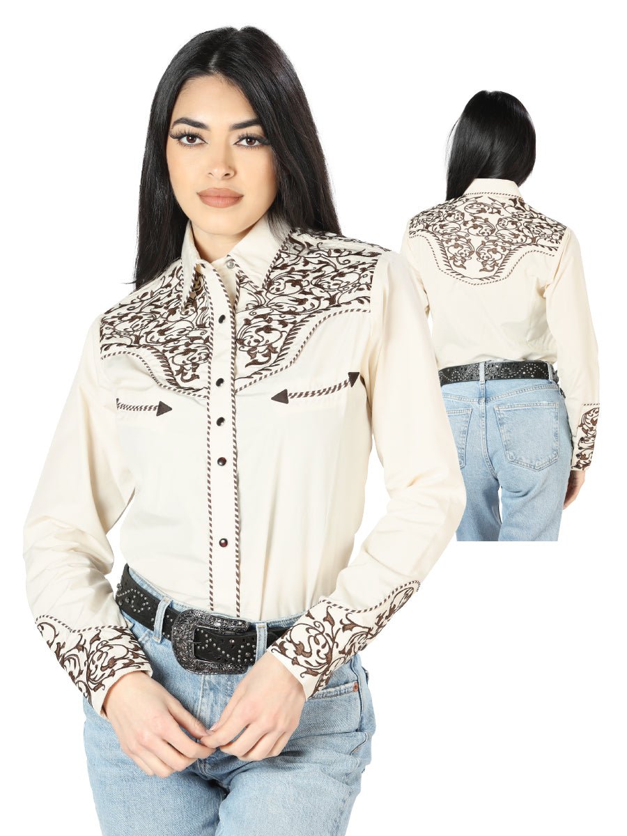 Womens Beige Embroidered Western - style Blouse 44191 - Diana Zapateria Inc