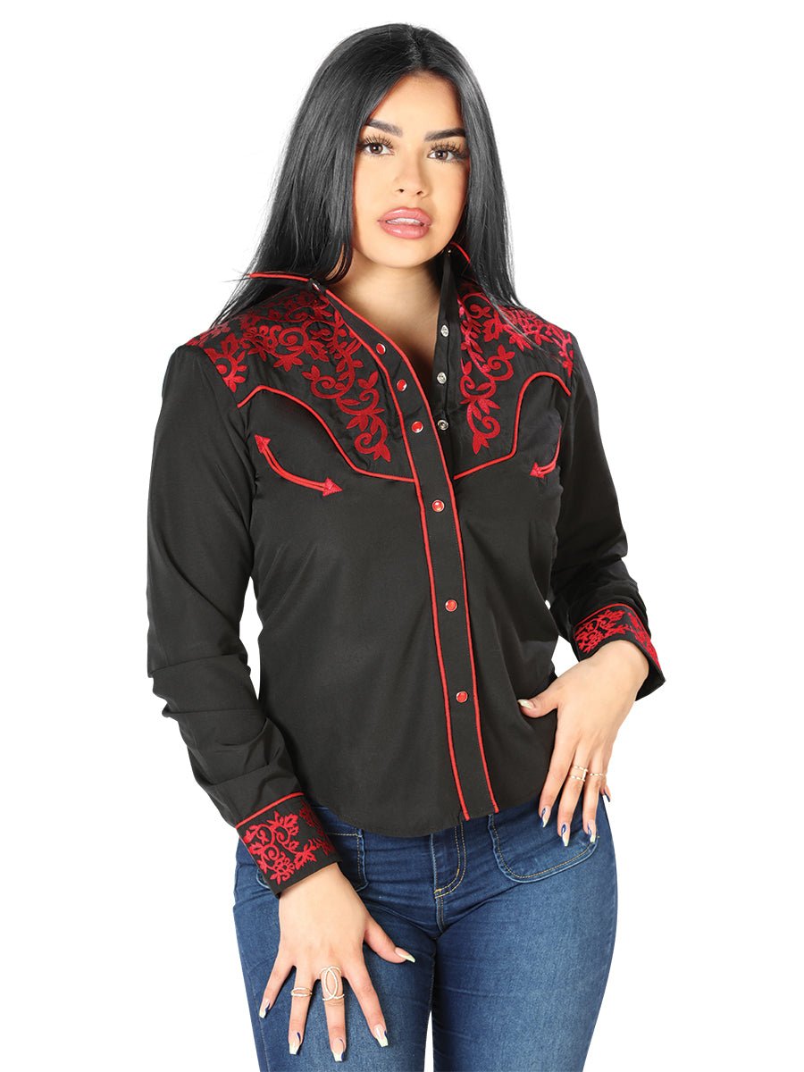 Womens Black Embroidered Western - style Blouse 126668 - Diana Zapateria Inc