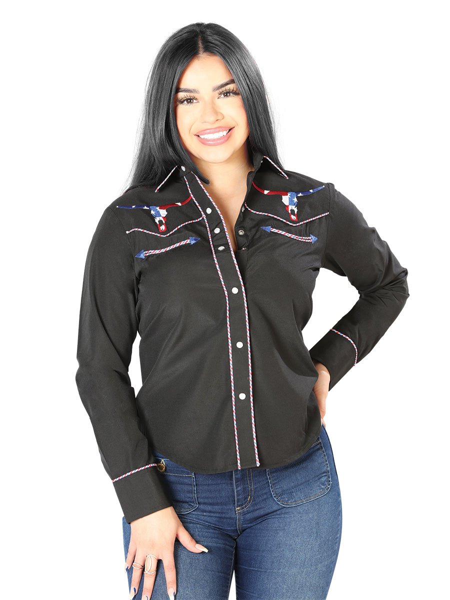 Womens Black Embroidered Western - style Blouse 126680 - Diana Zapateria Inc