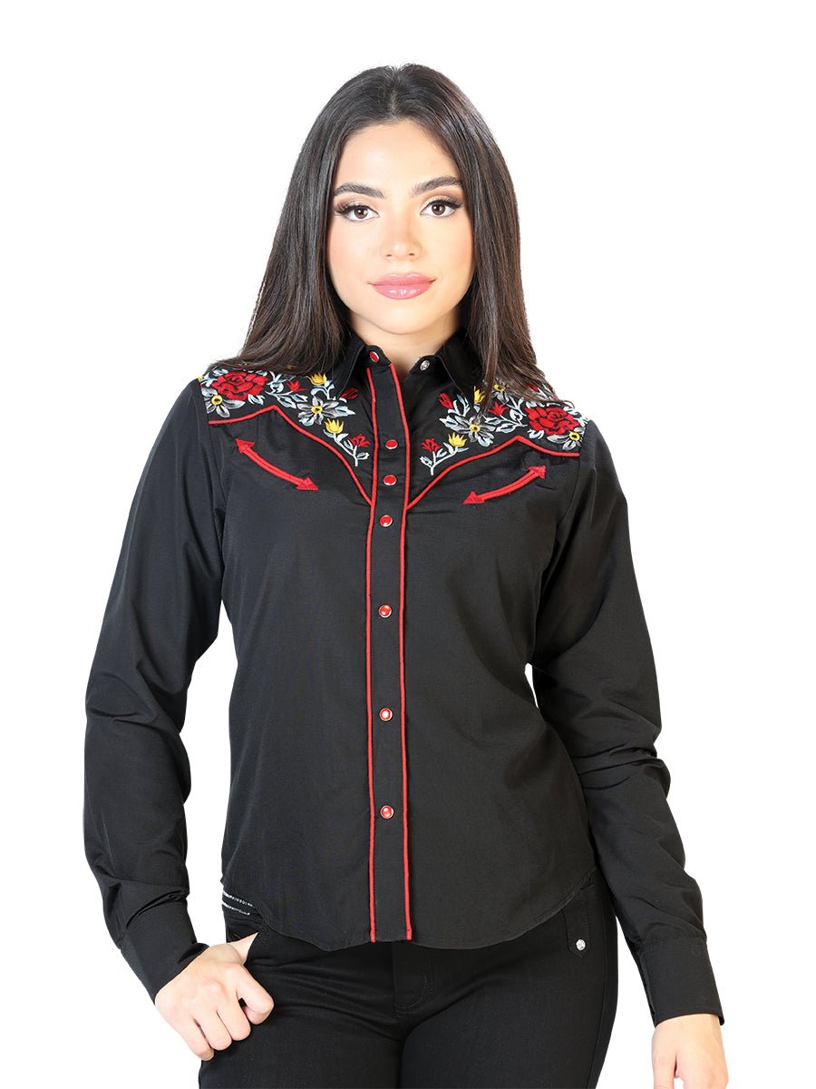 Womens Black Embroidered Western - style Blouse 126685 - Diana Zapateria Inc