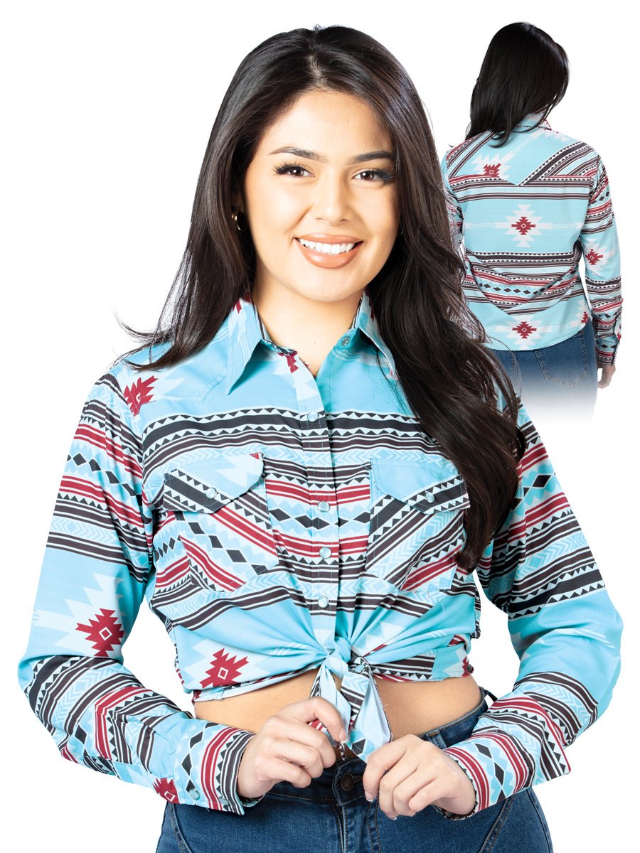 Womens Blue Long Sleeve Western Shirt 44206 - Diana Zapateria Inc