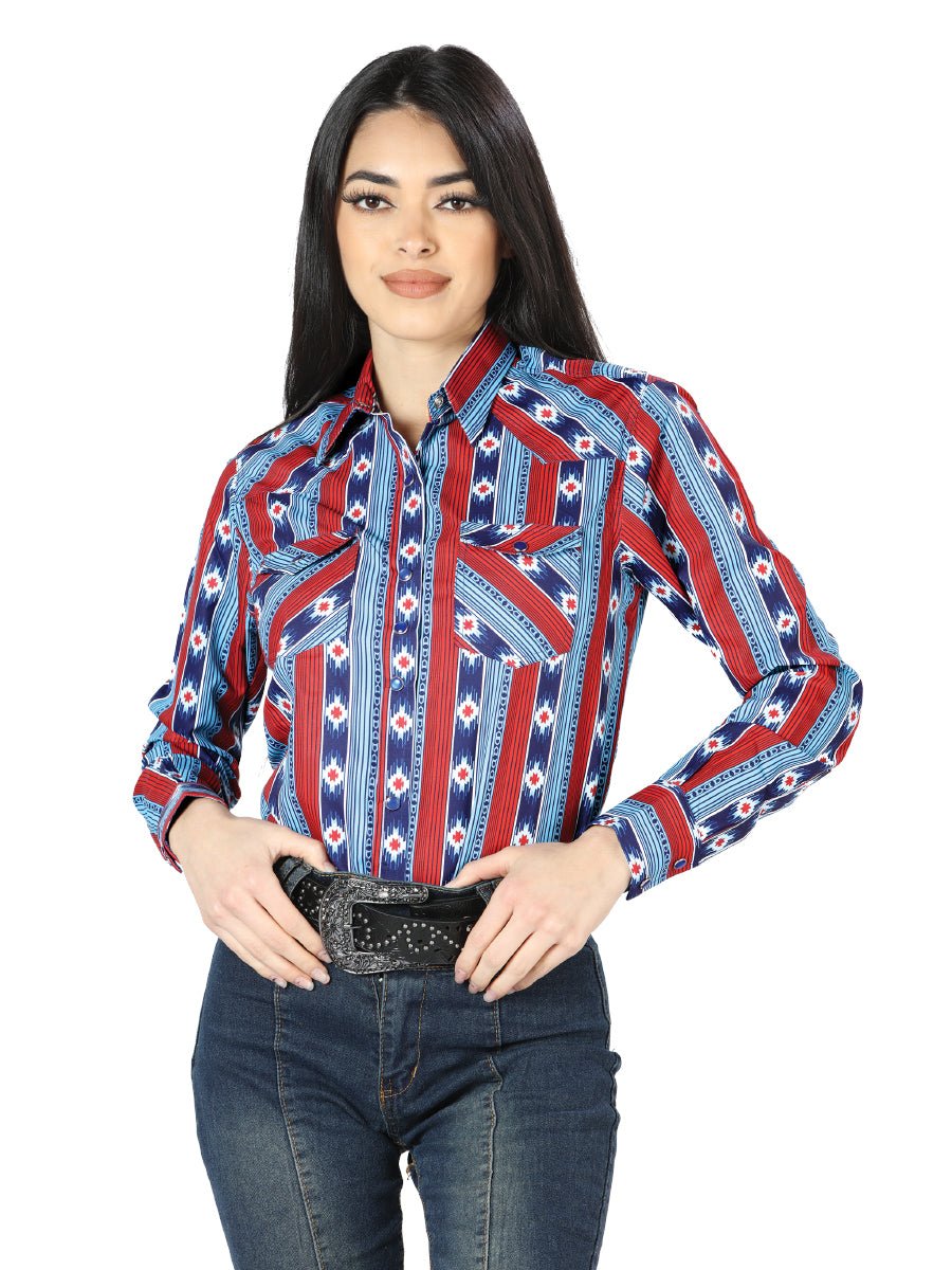 Womens Blue Long Sleeve Western Shirt 44213 - Diana Zapateria Inc