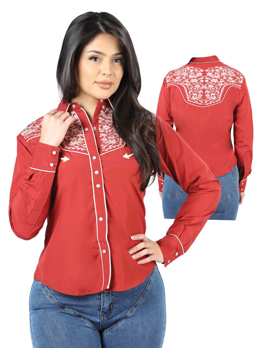 Womens Burgundy Embroidered Western - style Blouse 44184 - Diana Zapateria Inc