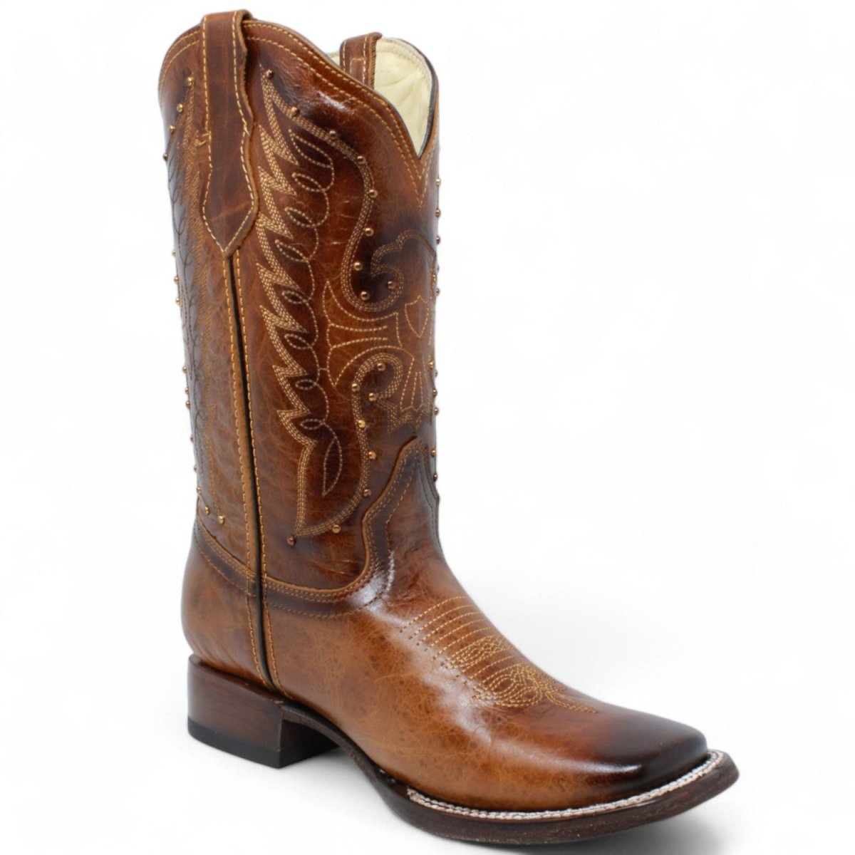 Women's Diana Square Toe Leather Boots Honey - Rodeo Imports - Side View