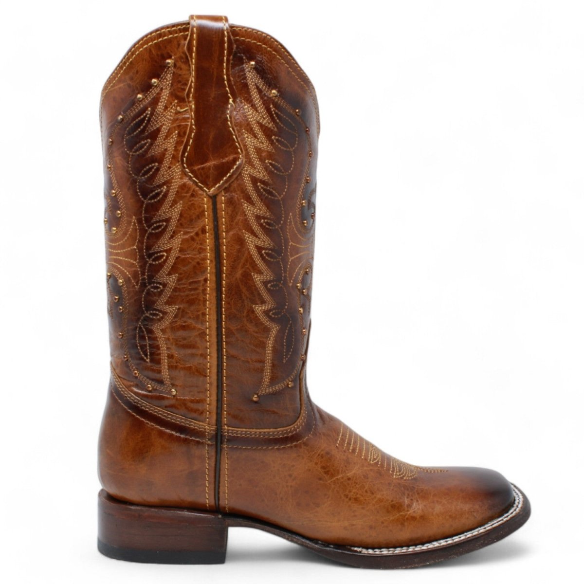 Women's Diana Square Toe Leather Boots Honey - Rodeo Imports - Right Side View